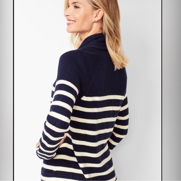 Talbots Navy Blue & White Striped Open-Front Cardigan Sweater Women's Sz Small P - Picture 4 of 9
